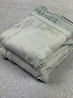 Hanes White Men's Cotton Briefs with Gray Branded Waistband - New